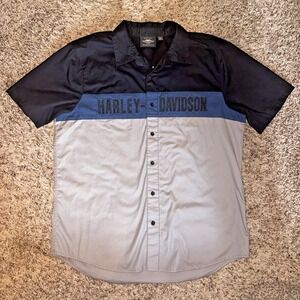 Harley Davidson Men's 3XL Button Down Color Block Logo Short Sleeve
